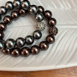 Stella & Dot Soiree Pearl Pave Bracelets set of 2 - Bronze, Silver